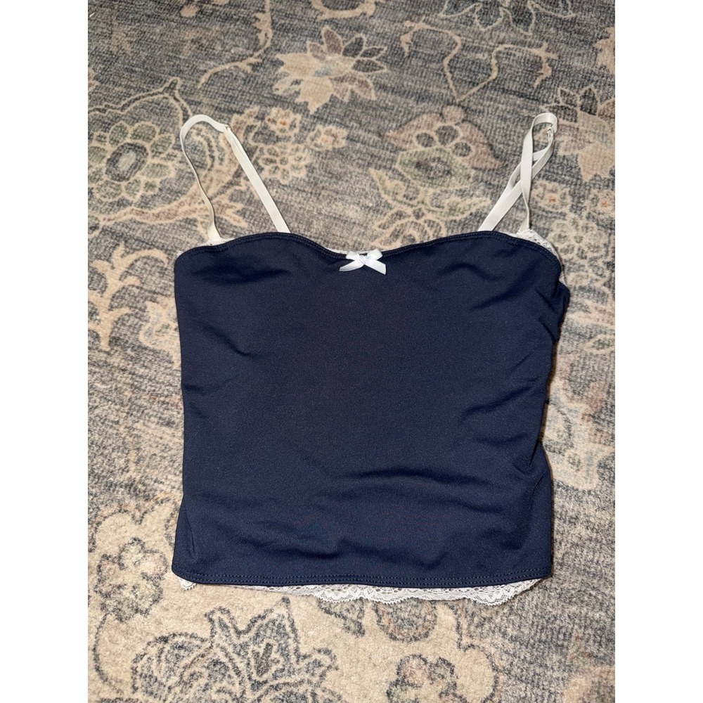 Edikted Alara Lace Trim Cami Tank Navy Blue